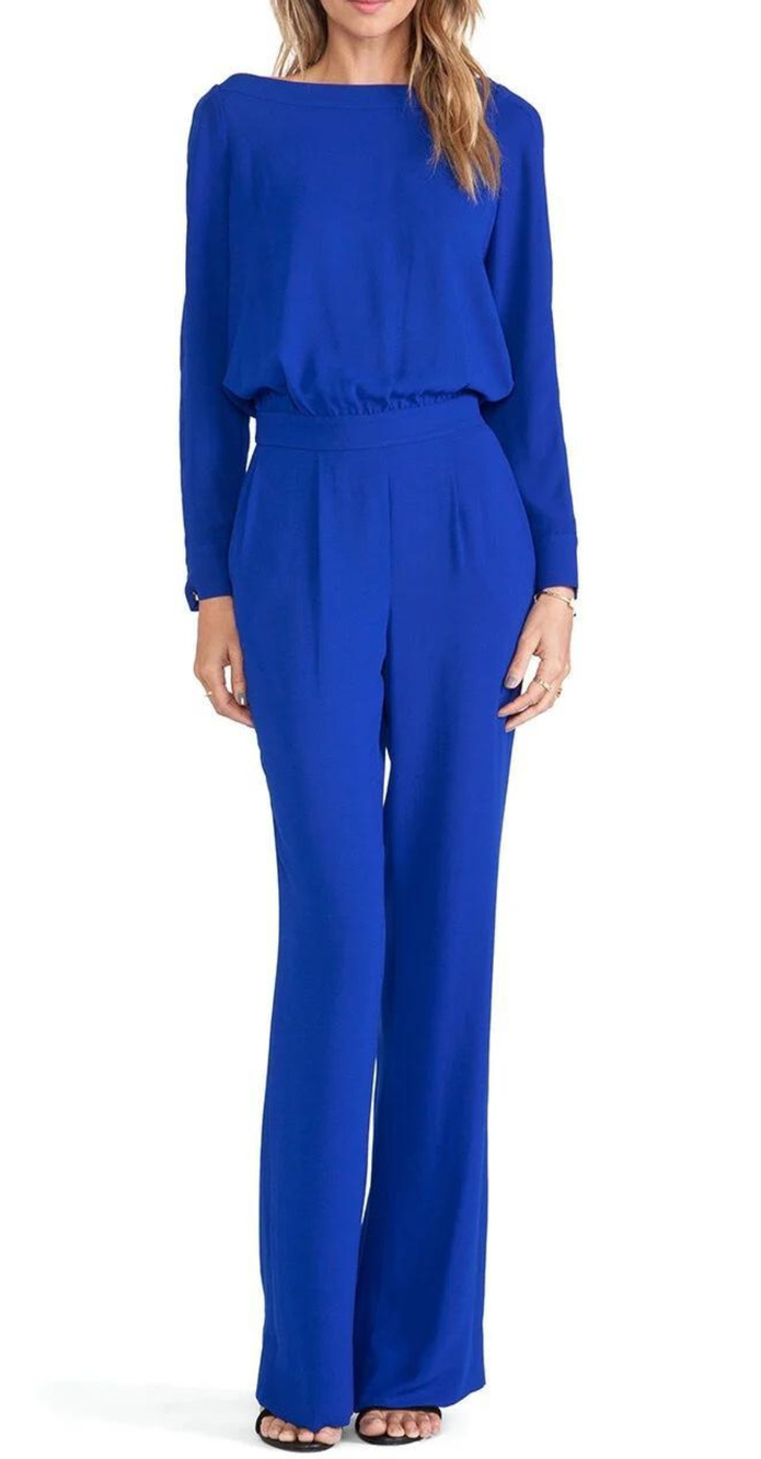 Diane Von Furstenberg blue wide leg jumpsuit Size 12 Classic Quiet Luxury
